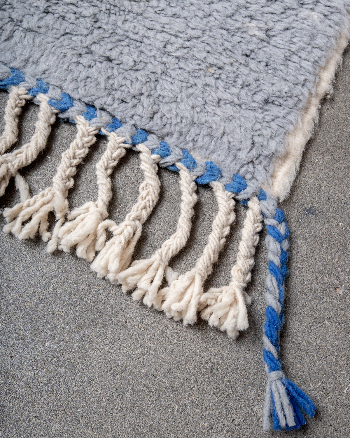 Modern, designer, handcrafted Berber rug from Morocco. Beniourain carpet with beautiful colours and patterns and fluffy wool texture.